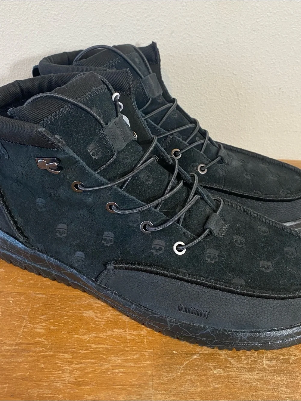 Hey Dude X Jelly Roll Suede Boots Bradley Black Skull Print - Size 11